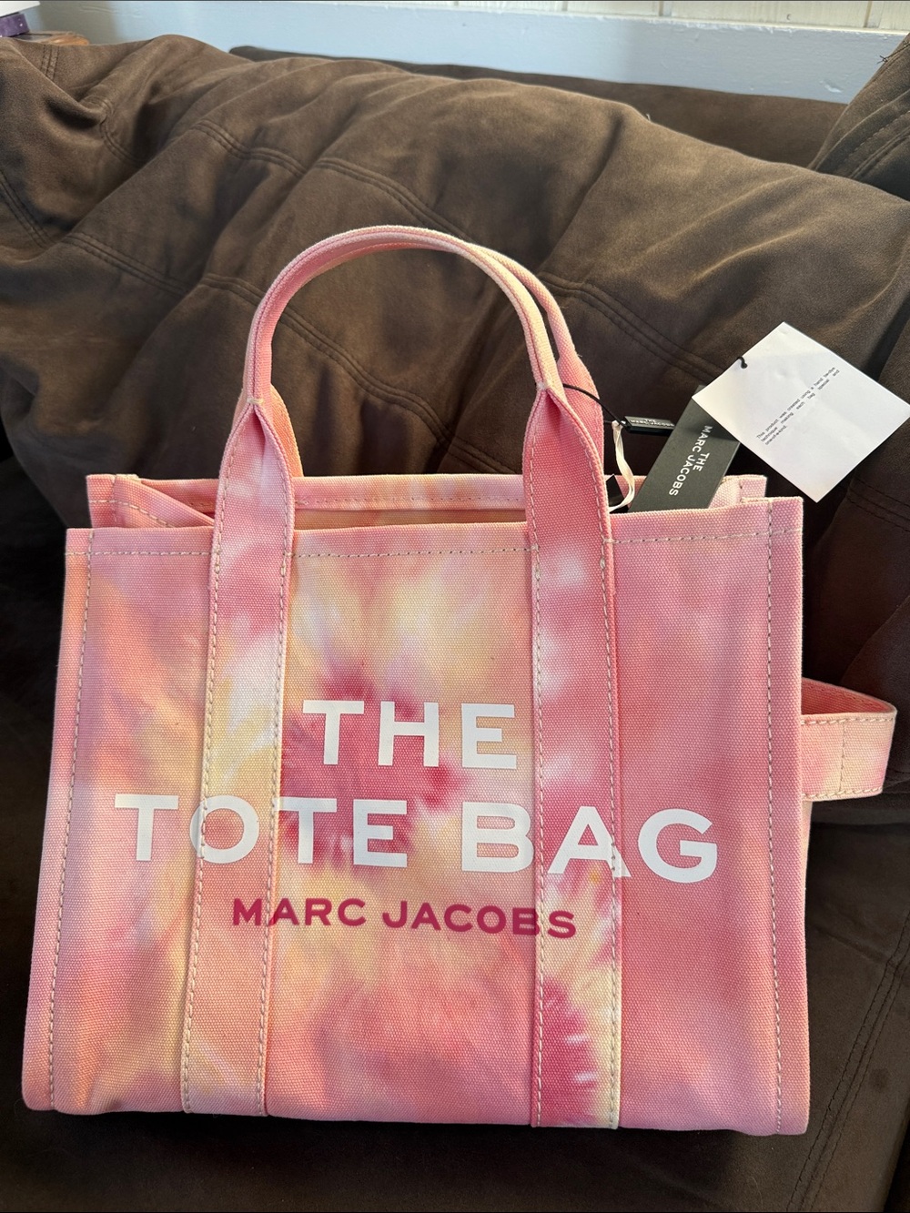 Marc Jacobs NWT Pink & Yellow Tie-Dye Canvas Tote with White Logo